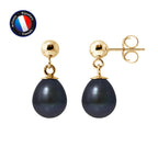 PERLINEA Boucles d'Oreilles Perles de Culture Diamètre 7-8 mm Black Tahiti - Or Jaune
