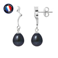 PERLINEA Boucles d'Oreilles Perle de Culture Poire 8-9 mm Black Tahiti - Or Blanc