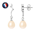 PERLINEA Boucles d'Oreilles Perle de Culture Poire 8-9 mm Roses - Or Blanc