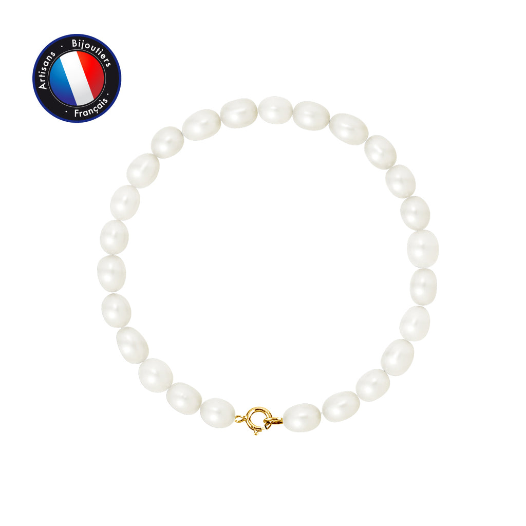 PERLINEA Bracelet Perles de Culture Riz 5-6 mm Blanches - Or Jaune