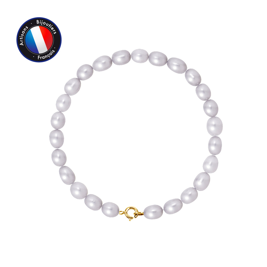 PERLINEA Bracelet Perles de Culture Riz 5-6 mm Violettes - Or Jaune