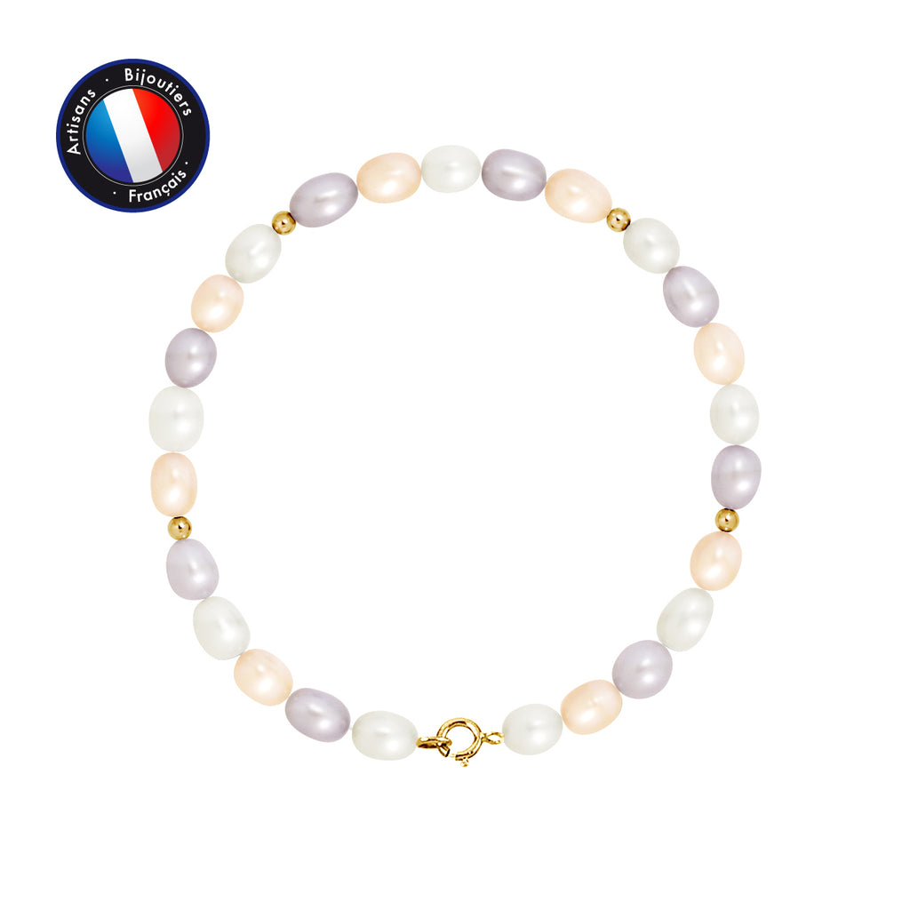 PERLINEA Bracelet Perles de Culture Riz 4-5 mm Multicolores - Or Jaune