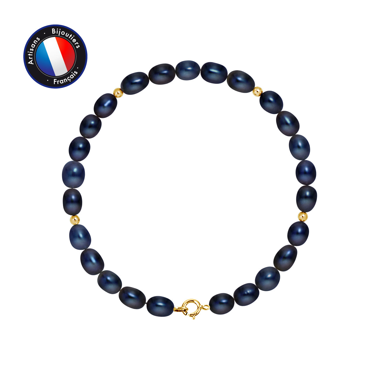PERLINEA Bracelet Perles de Culture Riz 4-5 mm Black Tahiti - Or Jaune