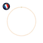 PERLINEA Collier Perles de Culture d'Eau Douce Riz 5-6 mm Roses Naturelles - Or Jaune