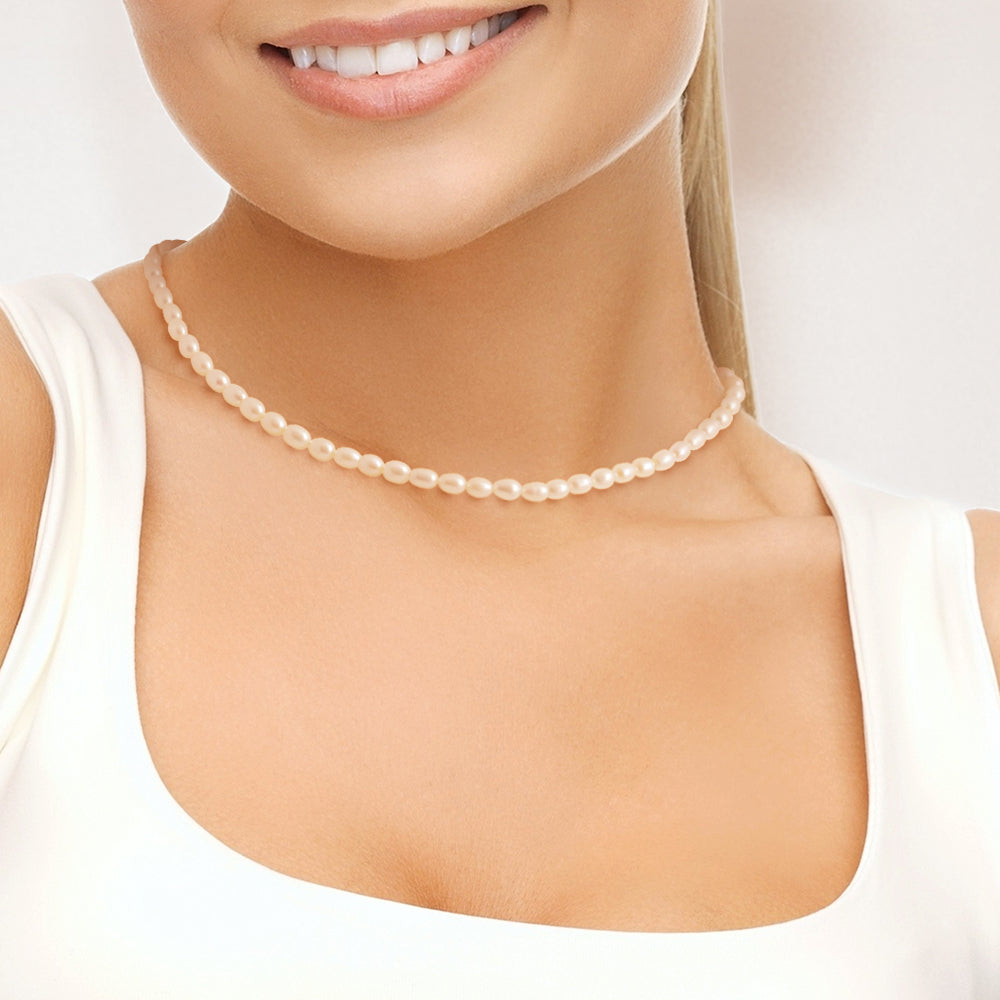 PERLINEA Collier Perles de Culture d'Eau Douce Riz 5-6 mm Roses Naturelles - Or Jaune