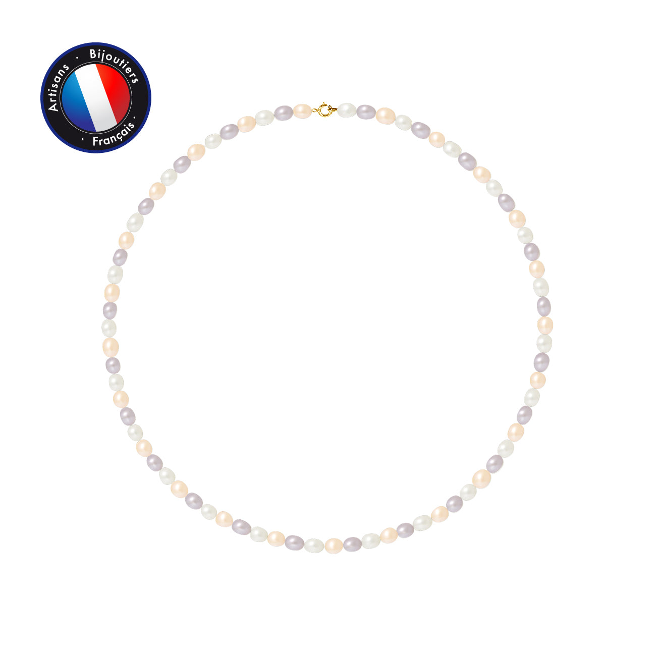 PERLINEA Collier Perles de Culture d'Eau Douce Riz 5-6 mm Multicolores - Or Jaune