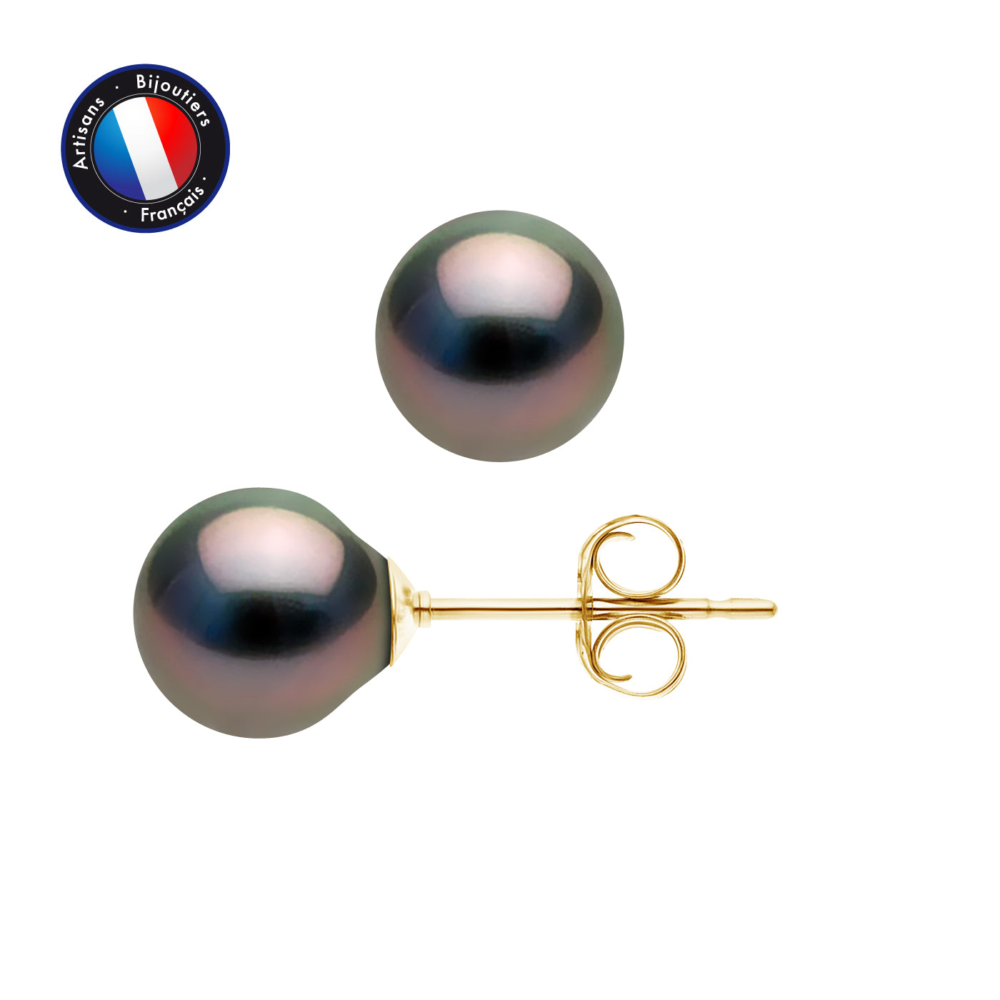 PERLINEA Boucles d'Oreilles Perles de Culture de Tahiti Diamètre 8-9 mm - Or Jaune