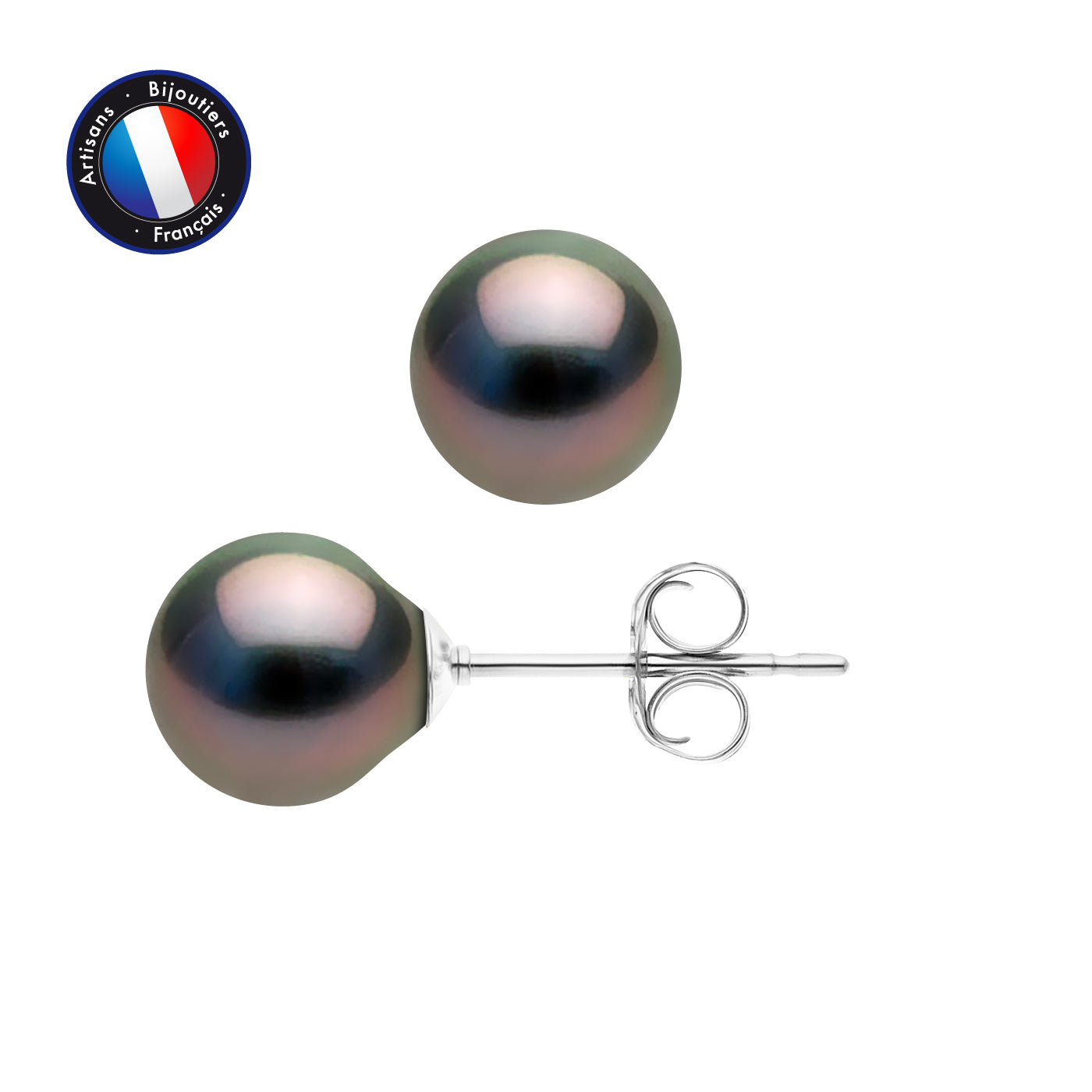 PERLINEA Boucles d'Oreilles Perles de Culture de Tahiti Diamètre 8-9 mm - Or Blanc