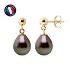 PERLINEA Boucles d'Oreilles Perles de Culture de Tahiti Diamètre 8-9 mm - Or Jaune