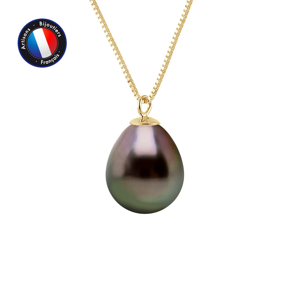 PERLINEA Collier Perle de Culture de Tahiti Diamètre 9-10 mm - Or Jaune