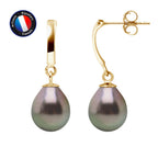 PERLINEA Boucles d'Oreilles Perles de Culture de Tahiti- Diamètre 8-9 mm - Or Jaune