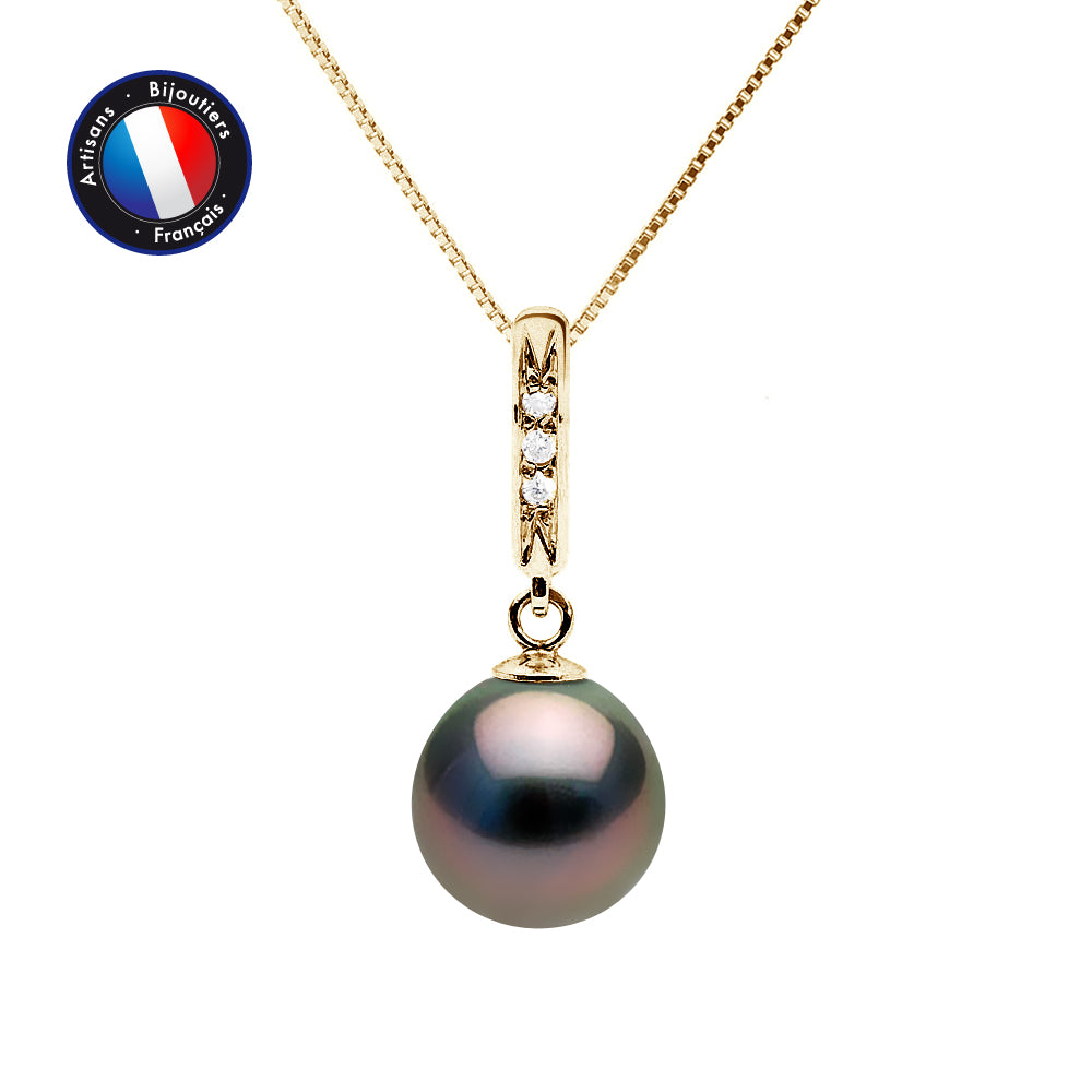 PERLINEA Collier Perle de Culture de Tahiti Diamètre 8-9 mm - Or Jaune