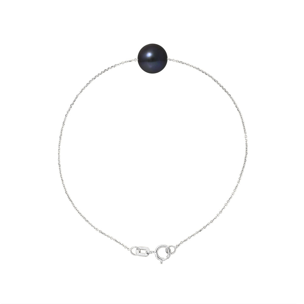 PERLINEA Bracelet Perle de Culture d'Eau Douce Diamètre 8-9 mm Black Tahiti - Argent 925 Millièmes