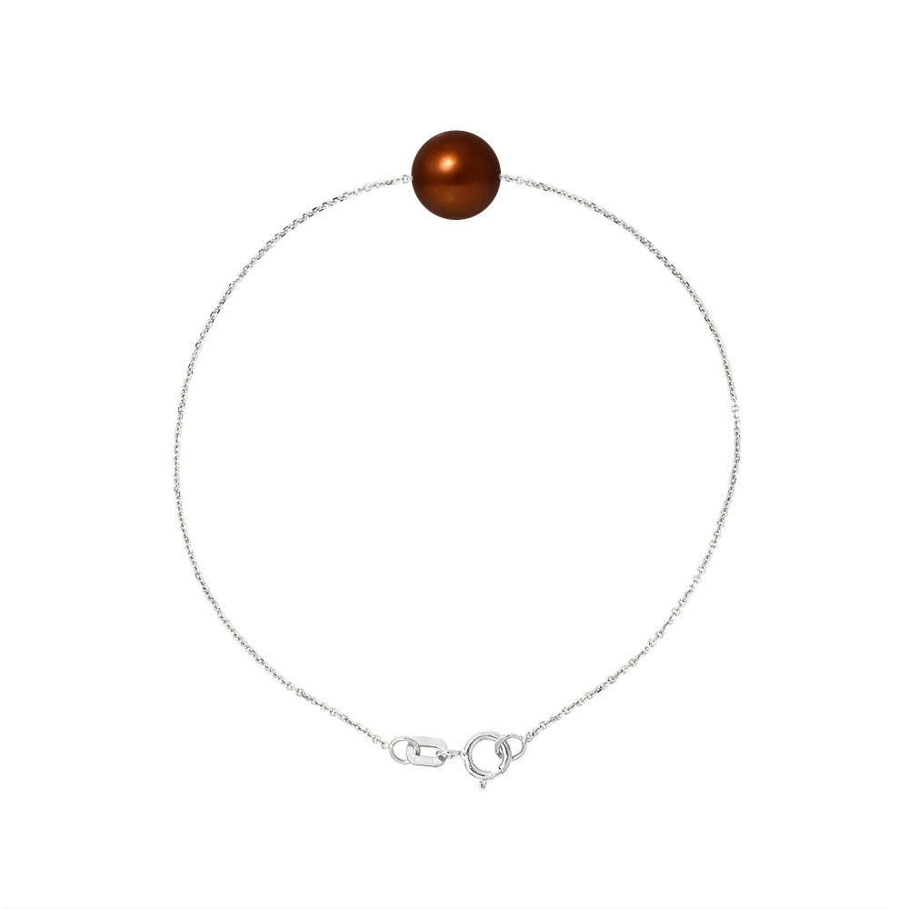 PERLINEA Bracelet Perle de Culture d'Eau Douce Diamètre 8-9 mm Chocolat - Argent 925 Millièmes