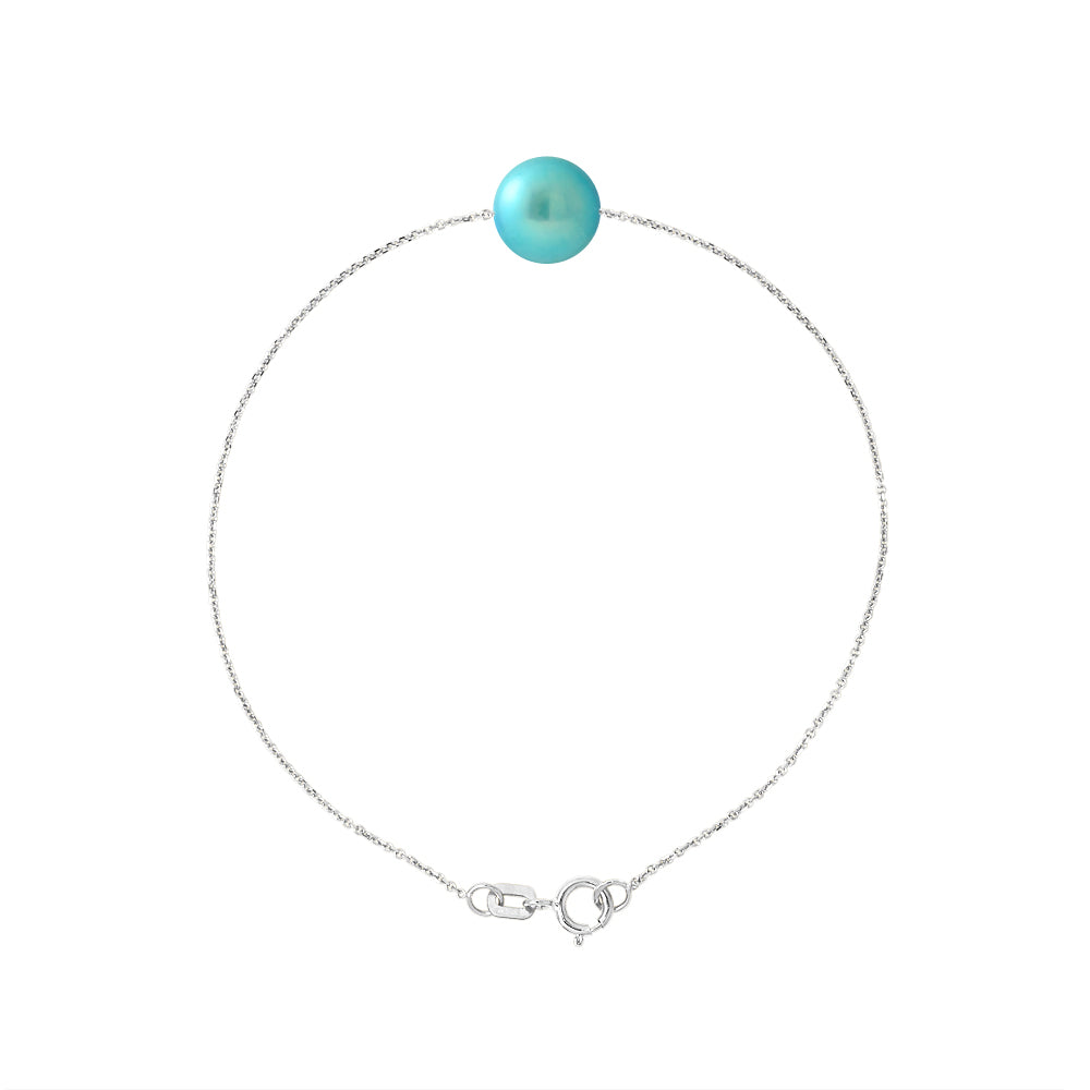 PERLINEA Bracelet Perle de Culture d'Eau Douce Diamètre 8-9 mm Bleu Turquoise - Argent 925 Millièmes