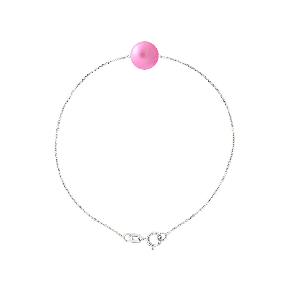 PERLINEA Bracelet Perle de Culture d'Eau Douce Diamètre 8-9 mm Rose Fuchsia - Argent 925 Millièmes