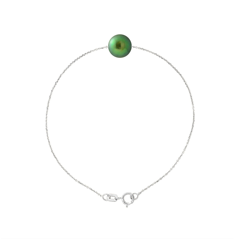 PERLINEA Bracelet Perle de Culture d'Eau Douce Diamètre 8-9 mm Vert Intense - Argent 925 Millièmes
