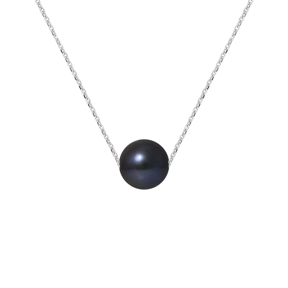 PERLINEA Collier Perle de Culture d'Eau Douce Diamètre 8-9 mm Black Tahiti - Argent 925 Millièmes