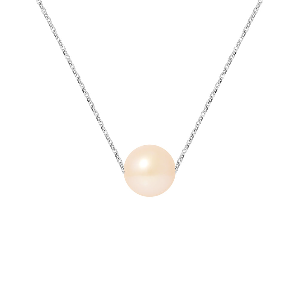 PERLINEA Collier Perle de Culture d'Eau Douce Diamètre 8-9 mm Rose - Argent 925 Millièmes