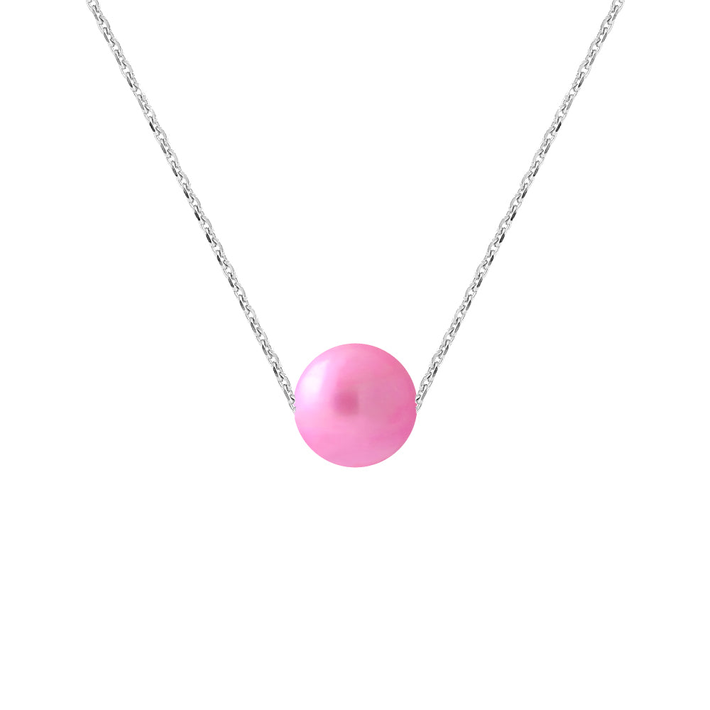 PERLINEA Collier Perle de Culture d'Eau Douce- Diamètre 8-9 mm Rose Fuchsia - Argent 925 Millièmes