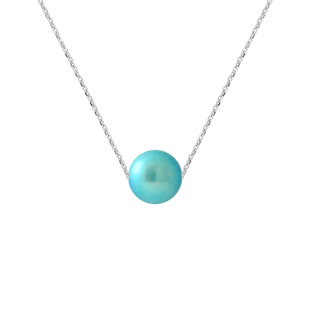 PERLINEA Collier Perle de Culture d'Eau Douce Diamètre 8-9 mm Bleu Turquoise - Argent 925 Millièmes