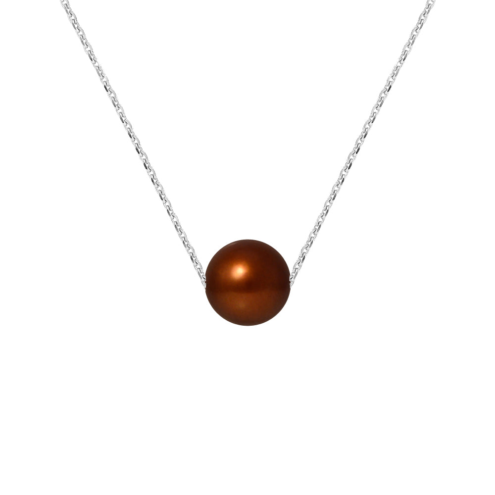 PERLINEA Collier Perle de Culture d'Eau Douce Diamètre 8-9 mm Chocolat - Argent 925 Millièmes