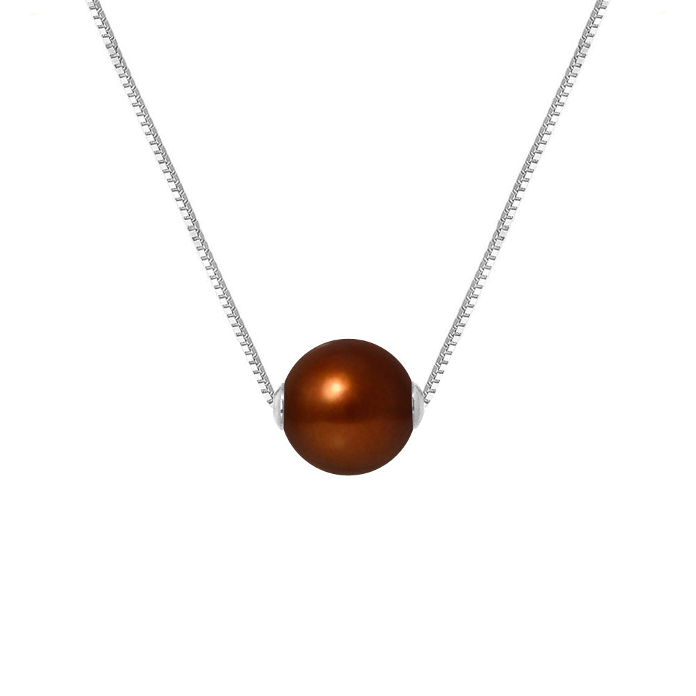 PERLINEA Collier Perle de Culture d'Eau Douce Diamètre 9-10 mm Chocolat - Argent 925 Millièmes