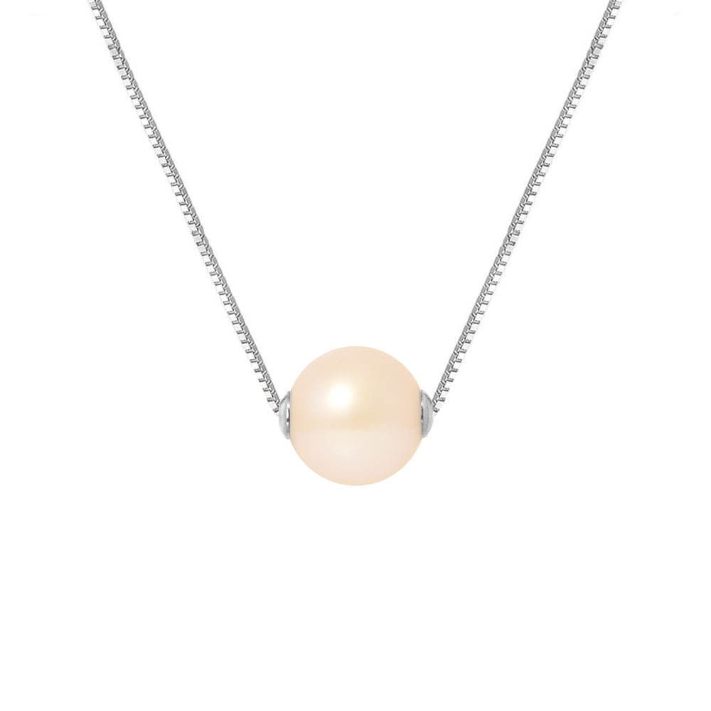 PERLINEA Collier Perle de Culture d'Eau Douce Diamètre 9-10 mm Rose - Argent 925 Millièmes