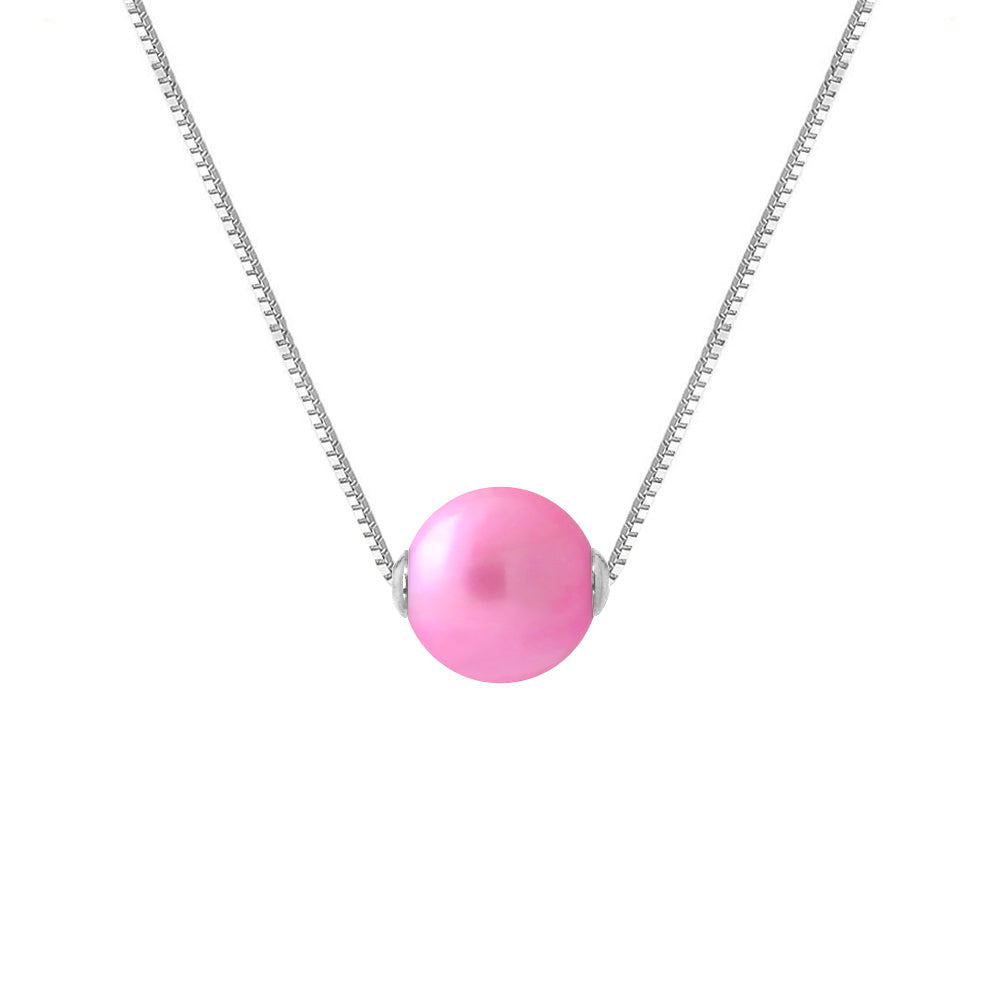 PERLINEA Collier Perle de Culture d'Eau Douce Diamètre 9-10 mm Rose Fuchsia - Argent 925 Millièmes