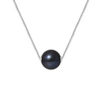 PERLINEA Collier Perle de Culture d'Eau Douce Diamètre 9-10 mm Black Tahiti - Argent 925 Millièmes