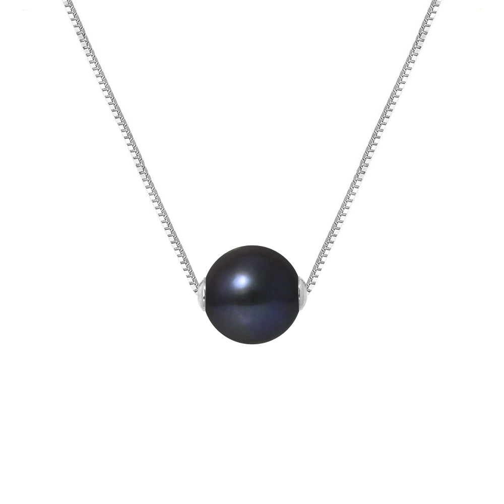 PERLINEA Collier Perle de Culture d'Eau Douce Diamètre 9-10 mm Black Tahiti - Argent 925 Millièmes