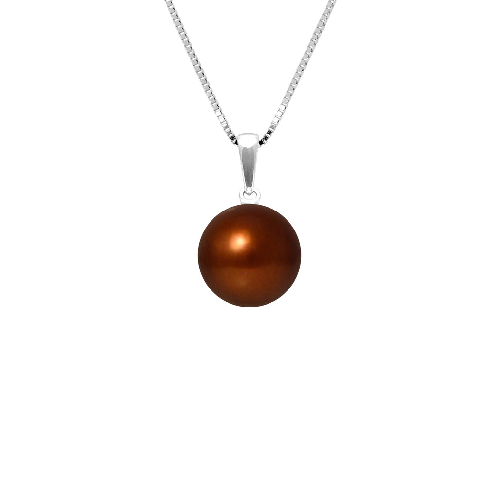 PERLINEA Collier Perle de Culture d'Eau Douce Diamètre 9-10 mm Chocolat - Argent 925 Millièmes