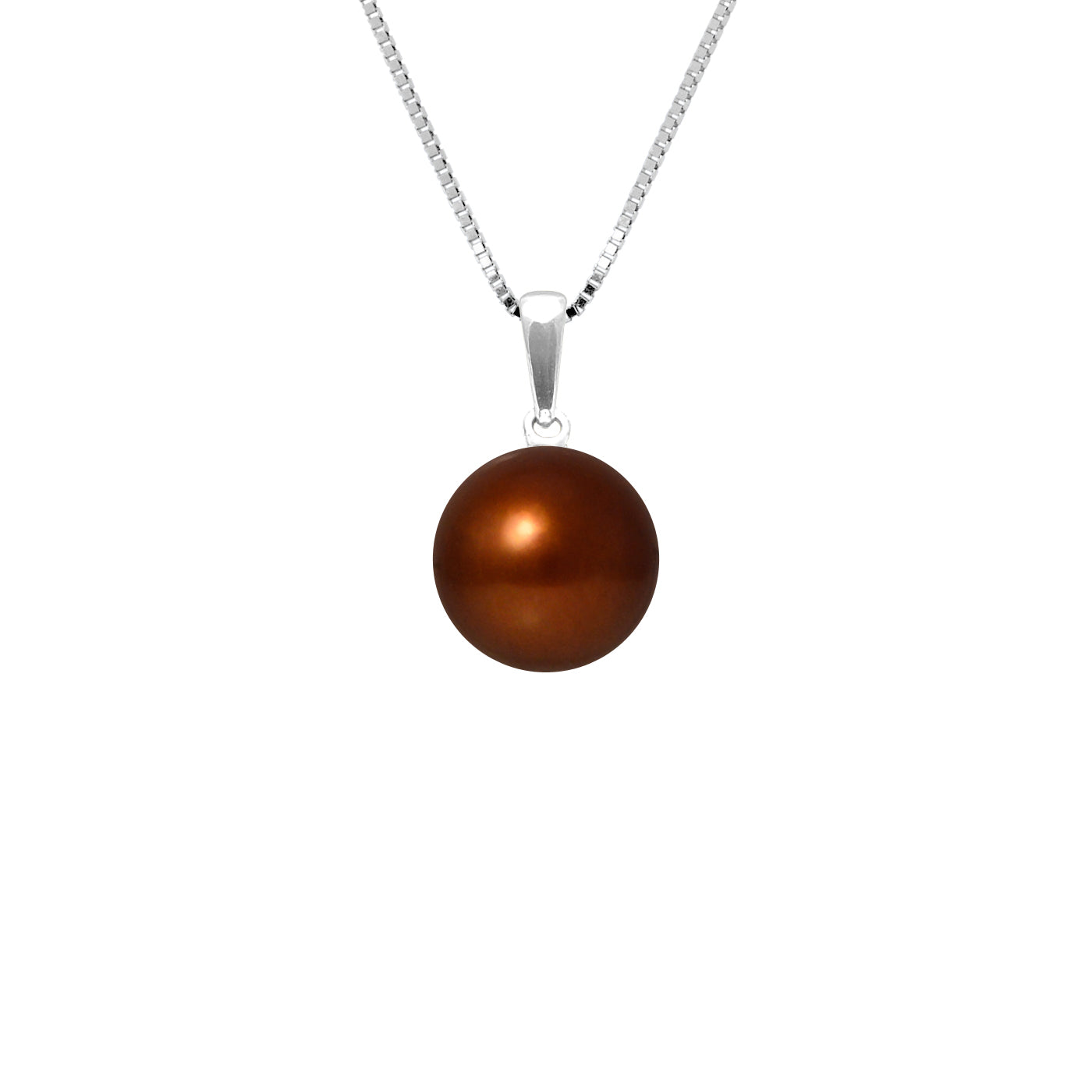 PERLINEA Collier Perle de Culture d'Eau Douce Diamètre 9-10 mm Chocolat - Argent 925 Millièmes