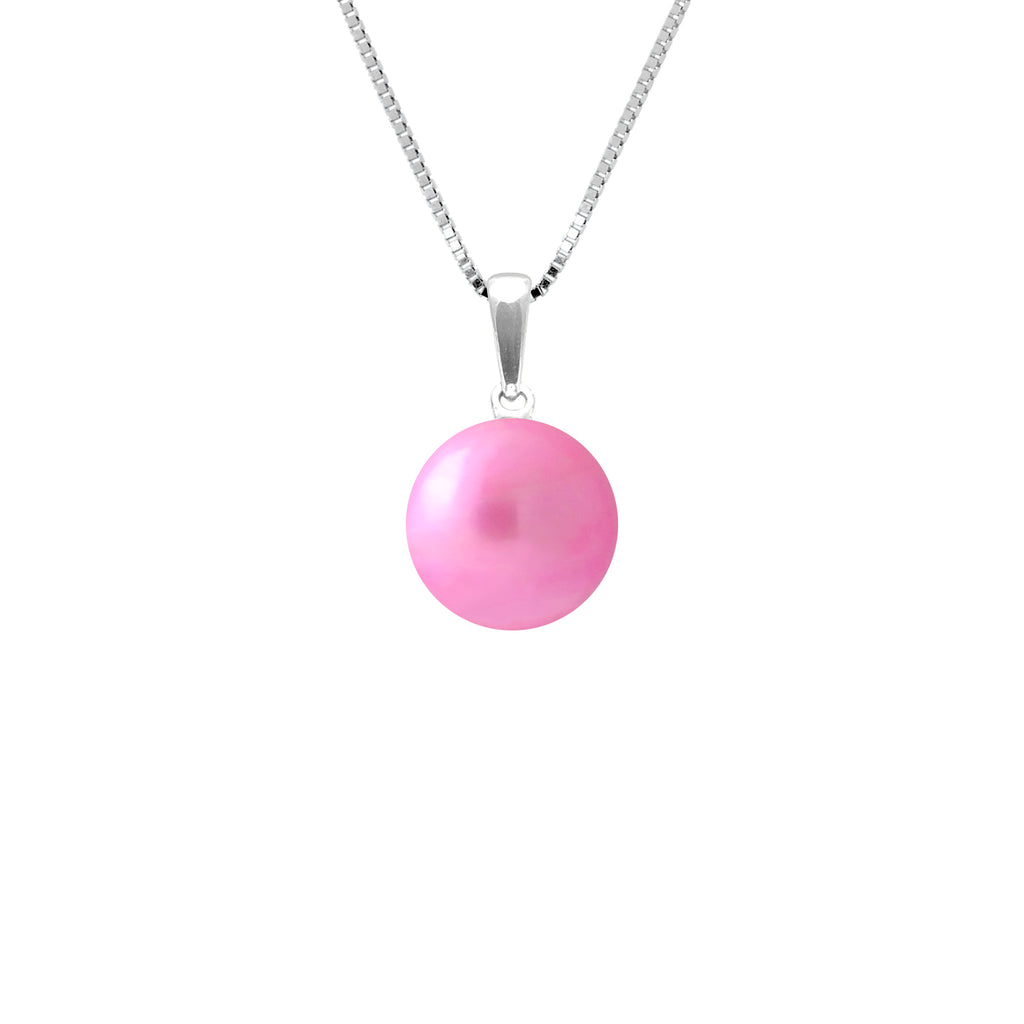 PERLINEA Collier Perle de Culture d'Eau Douce Diamètre 9-10 mm Rose Fuchsia - Argent 925 Millièmes