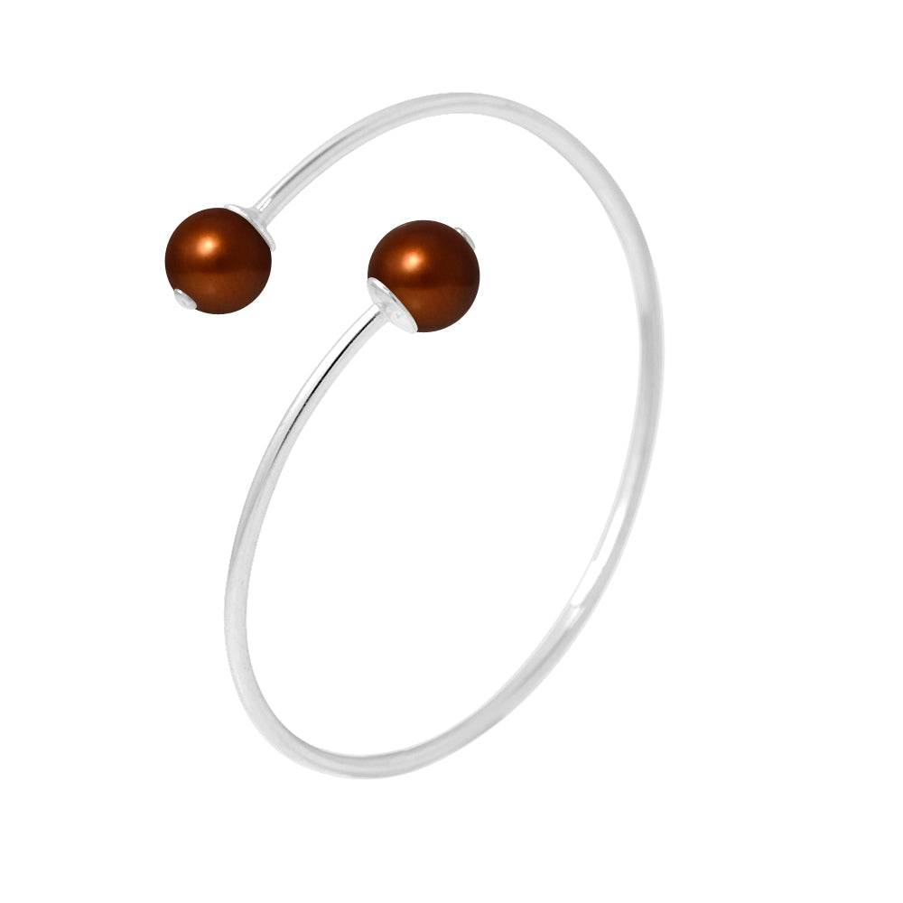 PERLINEA Bracelet Perles de Culture d'Eau Douce Diamètre 9-10 mm Chocolat - Argent 925 Millièmes