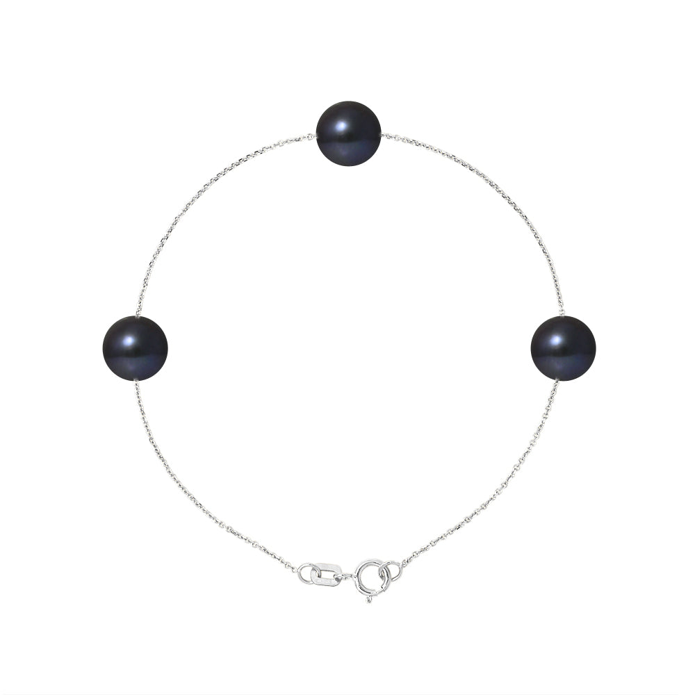 PERLINEA Bracelet Perles de Culture d'Eau Douce Diamètre 7-8 mm Black Tahiti - Argent 925 Millièmes