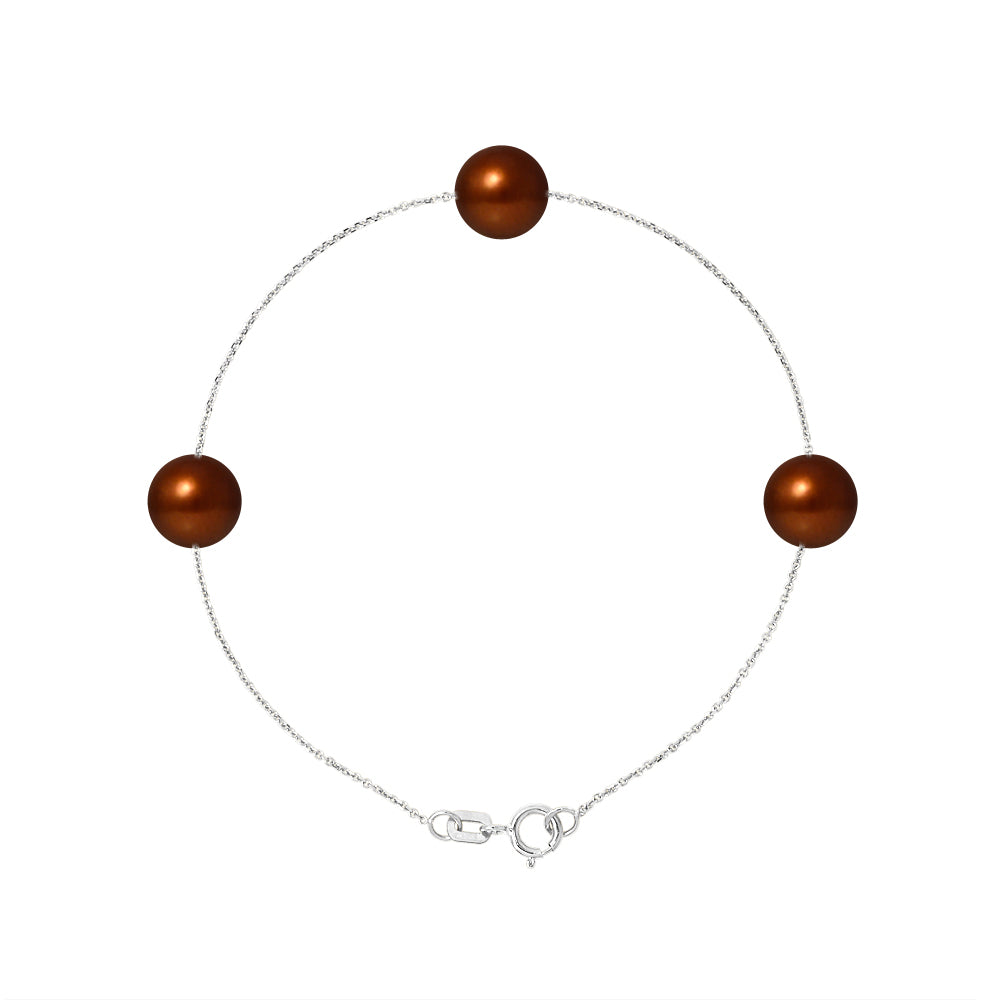 PERLINEA Bracelet Perles de Culture d'Eau Douce Diamètre 7-8 mm Chocolat - Argent 925 Millièmes