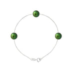 PERLINEA Bracelet Perles de Culture d'Eau Douce Diamètre 7-8 mm Vert Intense - Argent 925 Millièmes
