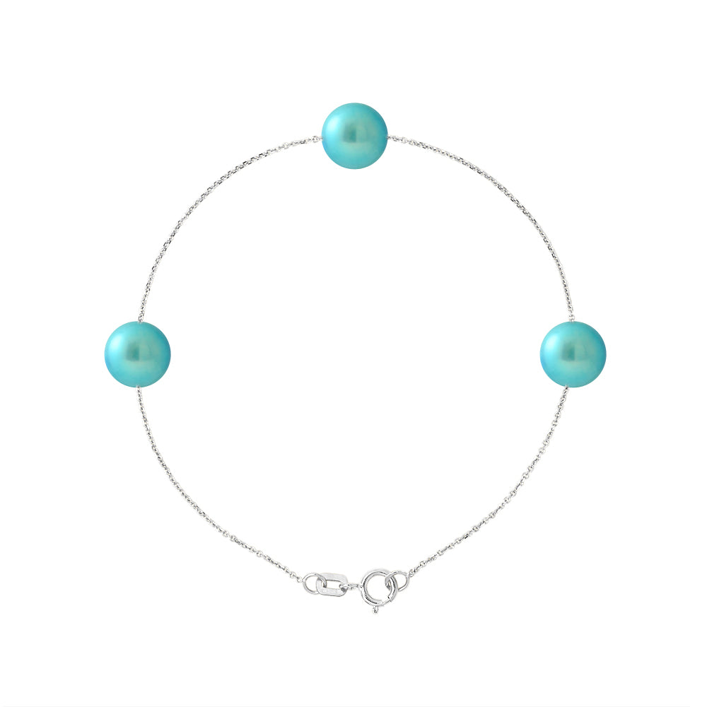 PERLINEA Bracelet Perles de Culture d'Eau Douce Diamètre 7-8 mm Bleu Turquoise - Argent 925 Millièmes