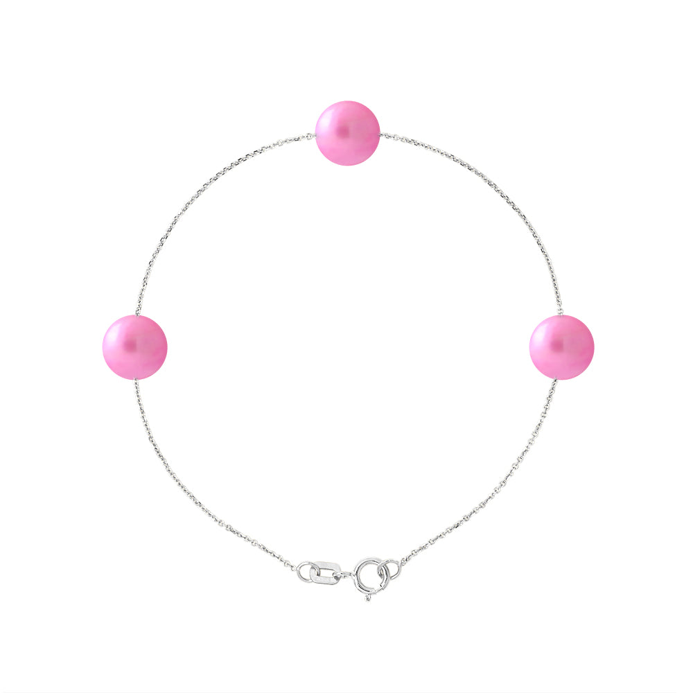 PERLINEA Bracelet Perles de Culture d'Eau Douce Diamètre 7-8 mm Rose Fuchsia - Argent 925 Millièmes