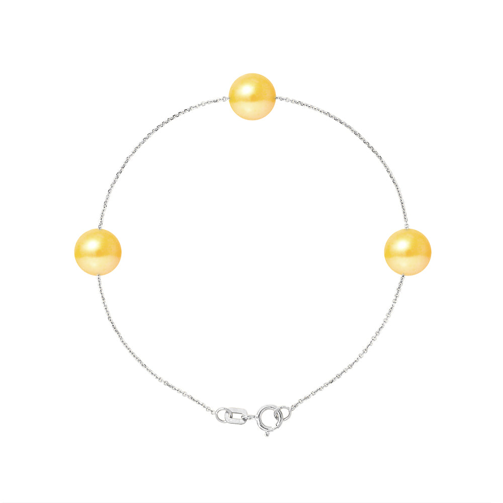 PERLINEA Bracelet Perles de Culture d'Eau Douce Diamètre 7-8 mm Gold - Argent 925 Millièmes