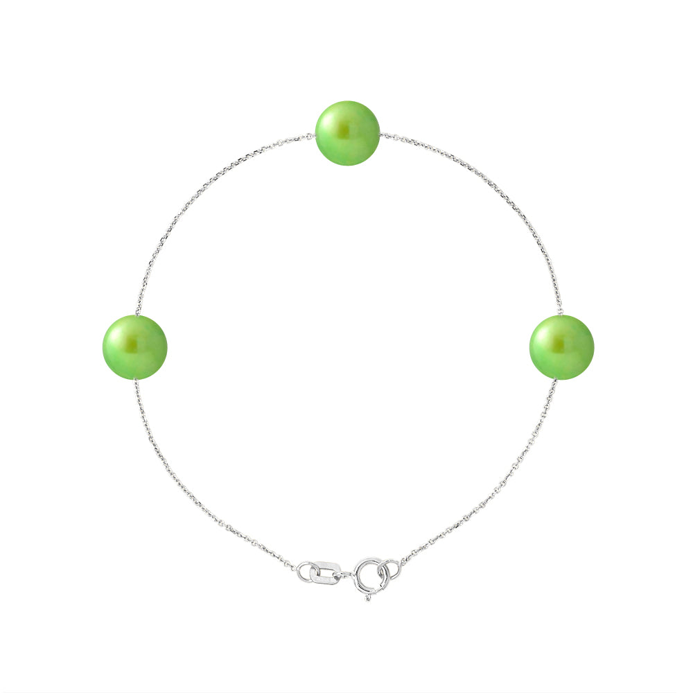 PERLINEA Bracelet Perles de Culture d'Eau Douce Diamètre 7-8 mm Vert Tonic - Argent 925 Millièmes