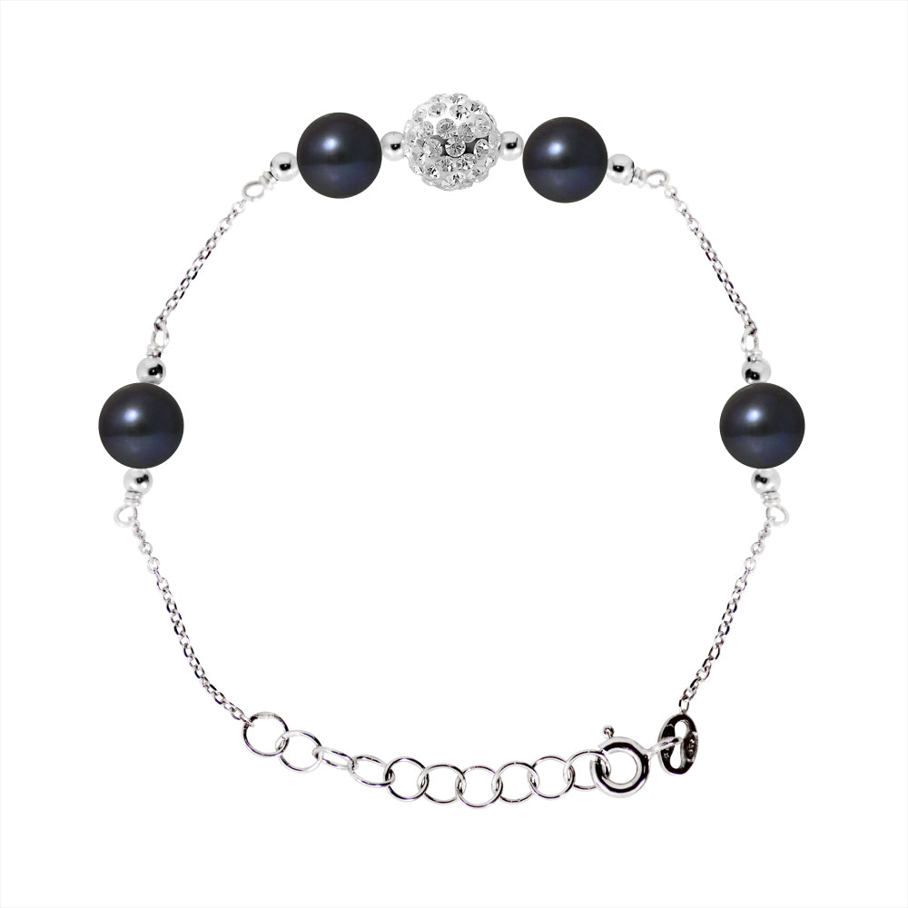 PERLINEA Bracelet Perles de Culture d'Eau Douce Diamètre 6-7 mm Black Tahiti - Argent 925 Millièmes