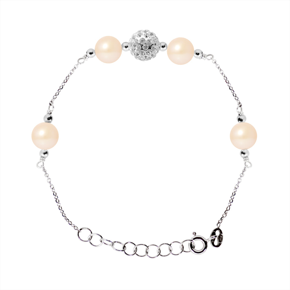 PERLINEA Bracelet Perles de Culture d'Eau Douce Diamètre 6-7 mm Roses - Argent 925 Millièmes