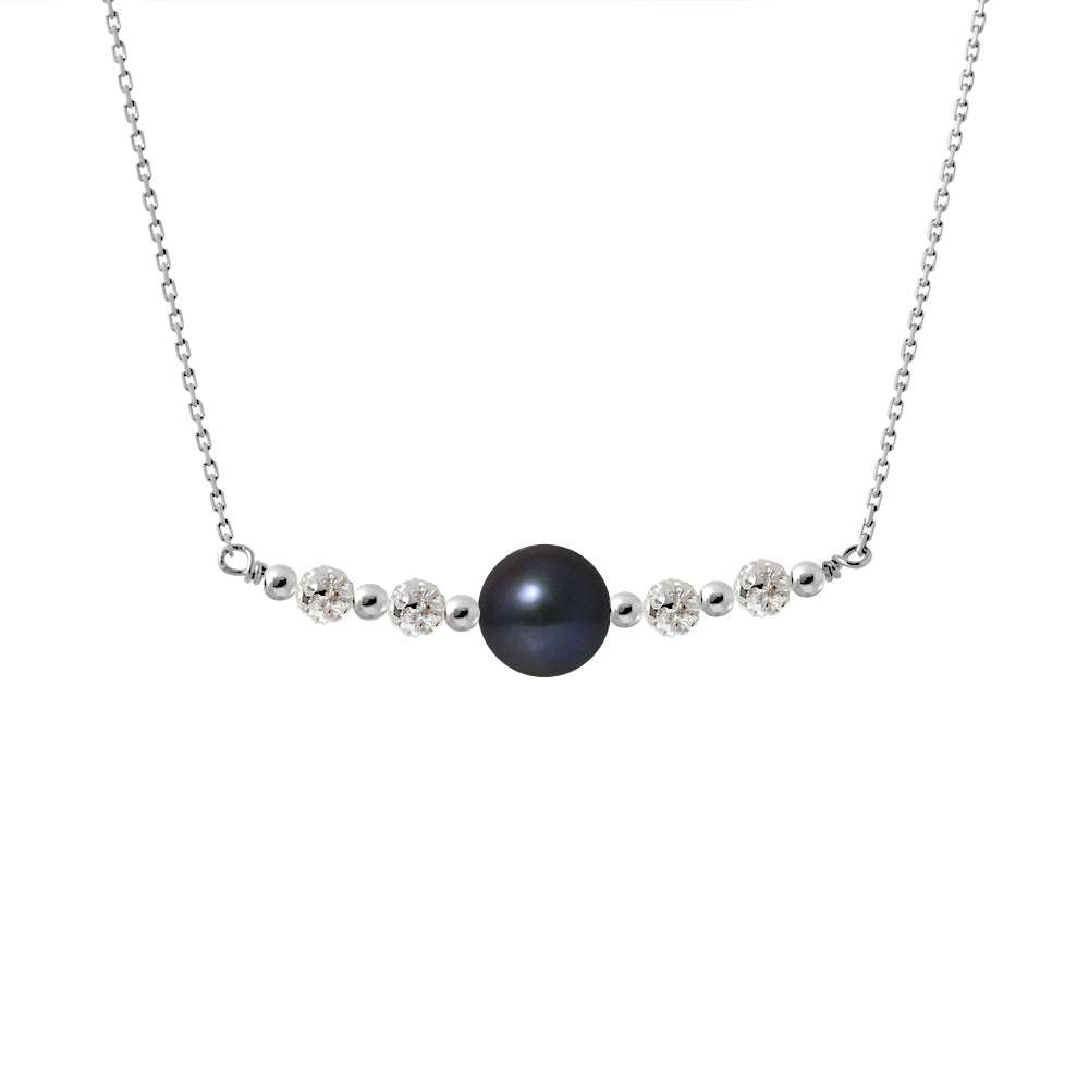 PERLINEA Collier Perle de Culture d'Eau Douce Diamètre 9-10 mm Black Tahiti - Argent 925 Millièmes