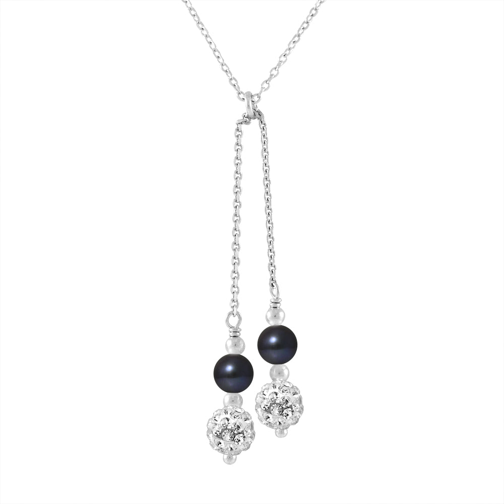 PERLINEA Collier DUO Perles de Culture d'Eau Douce Diamètre 5-6 mm Black Tahiti - Argent 925 Millièmes