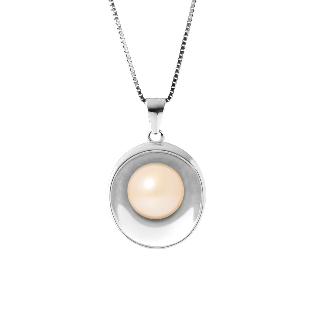 PERLINEA Collier Moon Perle de Culture d'Eau Douce Diamètre 9-10 mm Rose - Argent 925 Millièmes