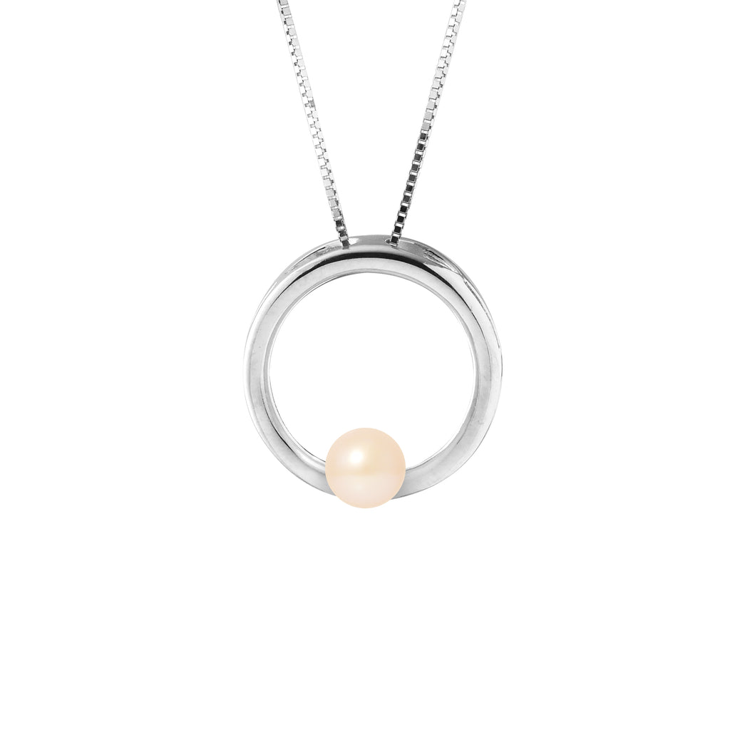 PERLINEA Collier Circle Perle de Culture d'Eau Douce Diamètre 6-7 mm  Rose - Argent 925 Millièmes