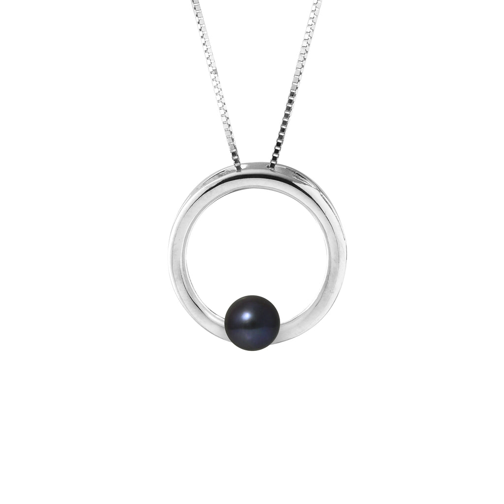 PERLINEA Collier Circle Perle de Culture d'Eau Douce Diamètre 6-7  mm  Black Tahiti - Argent 925 Millièmes