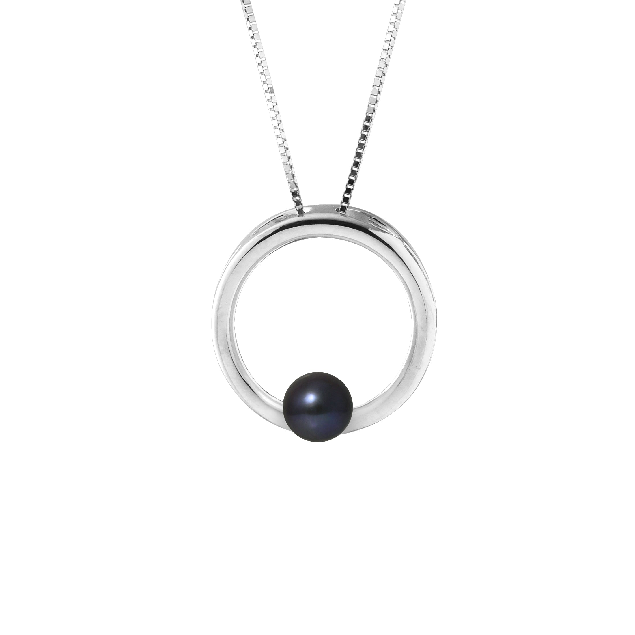 PERLINEA Collier Circle Perle de Culture d'Eau Douce Diamètre 6-7  mm  Black Tahiti - Argent 925 Millièmes